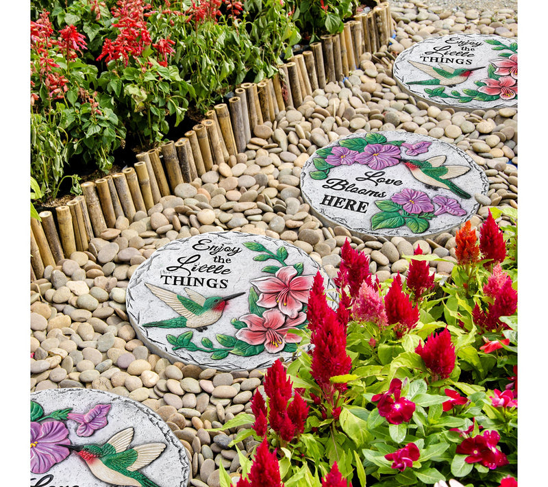 Glitzhome 10" Cement Hummingbird Flower Stepping Stones S/2 — View 2
