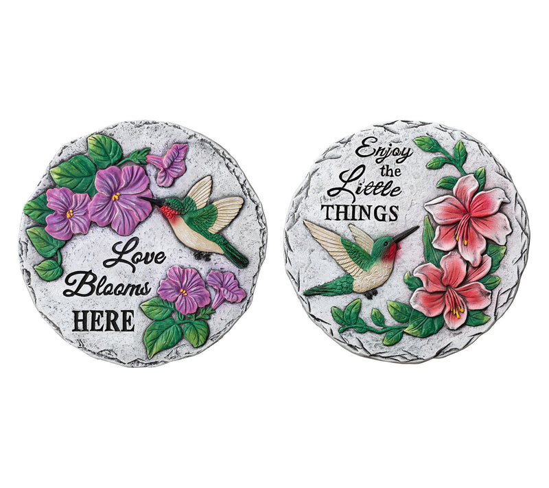 Glitzhome 10" Cement Hummingbird Flower Stepping Stones S/2 — Main view