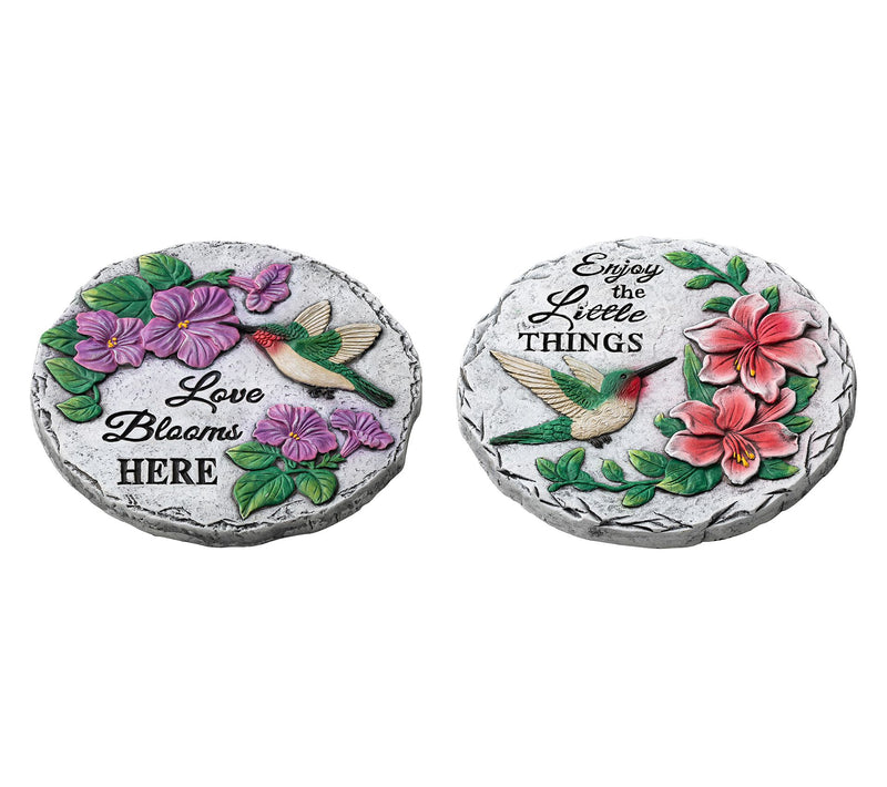 Glitzhome 10" Cement Hummingbird Flower Stepping Stones S/2 — View 3