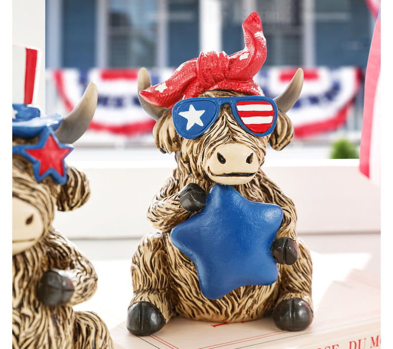 Glitzhome S/2 Patriotic Americana Highland CowsTable Decor — View 5