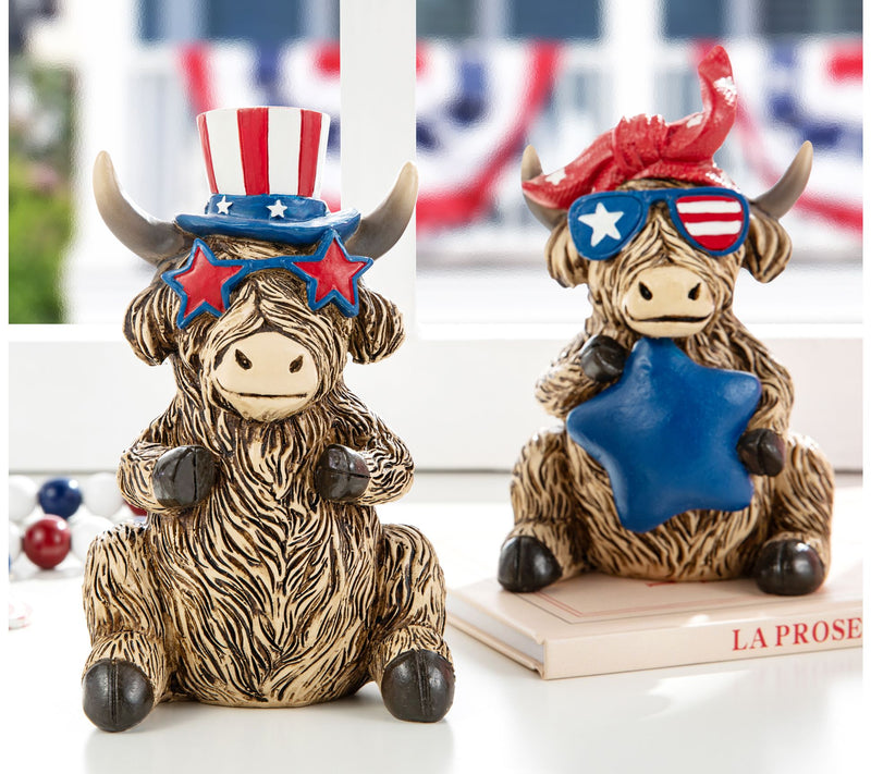 Glitzhome S/2 Patriotic Americana Highland CowsTable Decor — View 4