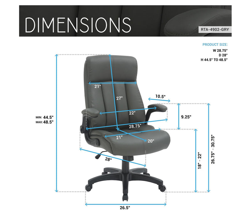 Techni Mobili Ergonomic Faux Leather Ultra-Padded Office Chair — View 4