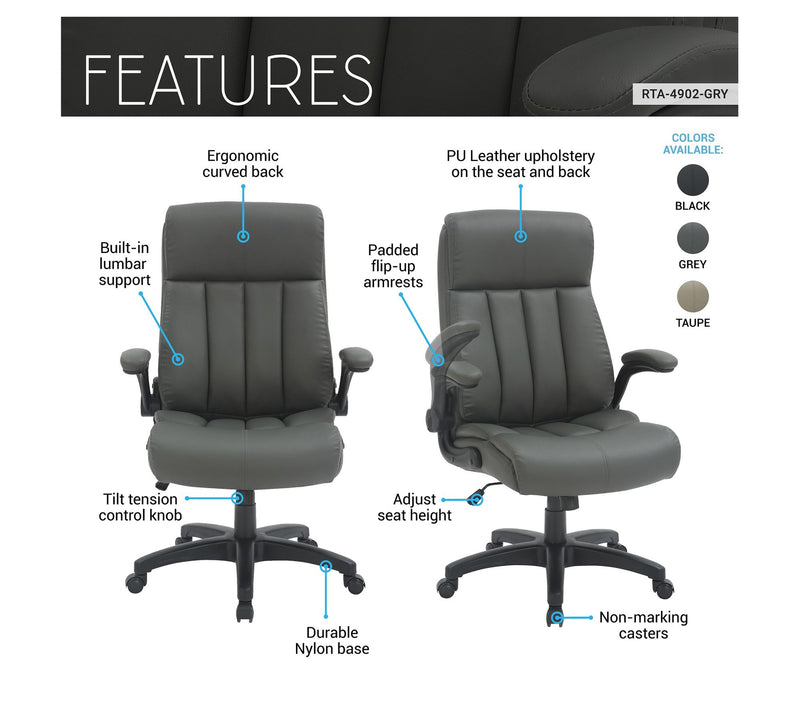 Techni Mobili Ergonomic Faux Leather Ultra-Padded Office Chair — View 3