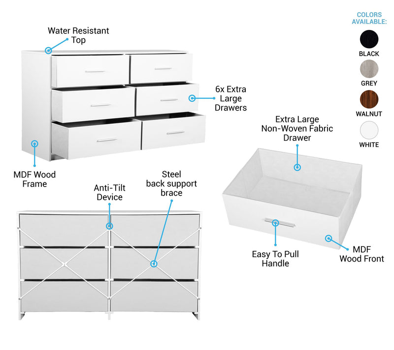 Techni Home Wood Frame Dresser with 6 Large Fabric Drawers — View 8