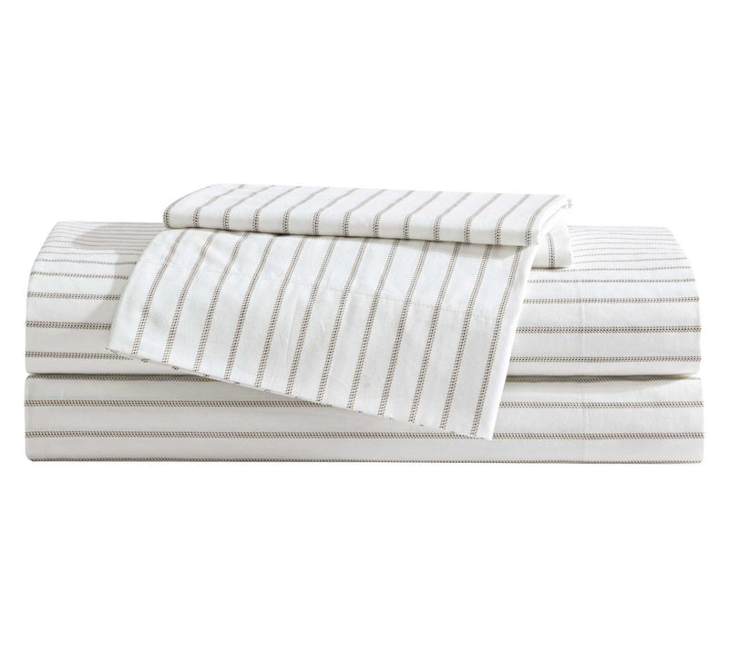 Eddie Bauer Essential Stripe White-Beige-Grey Fll Sheet Set — View 10