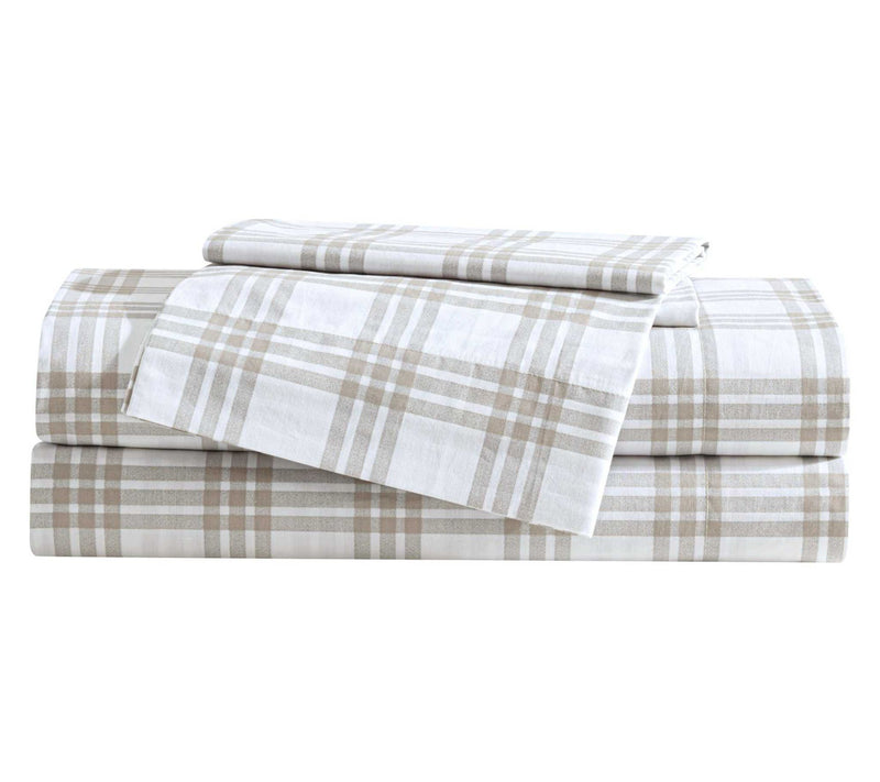 Eddie Bauer Basic Plaid White-Saddle Beige KingSheet Set — Main view