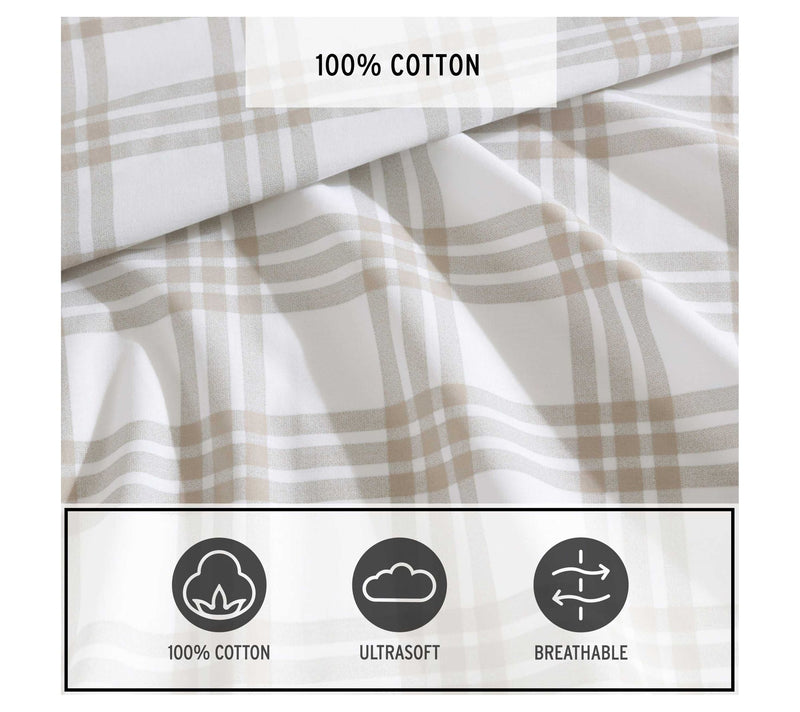 Eddie Bauer Basic Plaid White-Saddle Beige TwinSheet Set — View 6