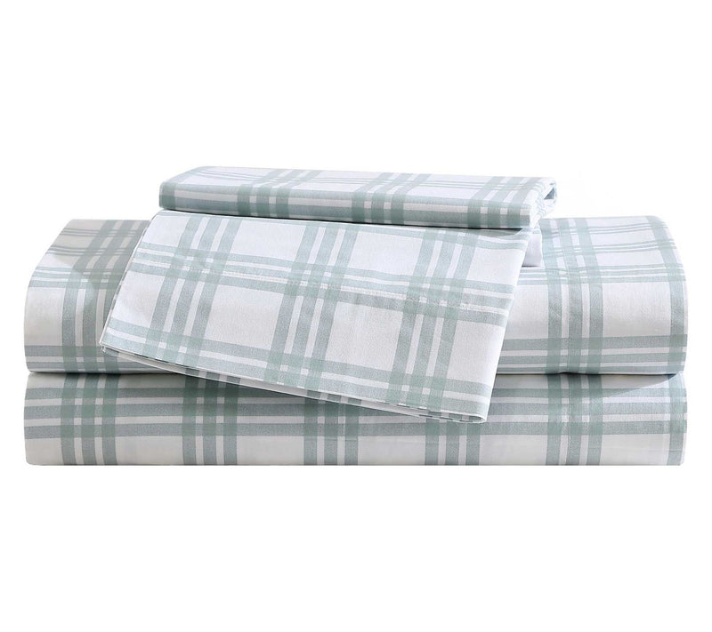 Eddie Bauer Basic Plaid White-Pale Green Full Sheet Set — Main view