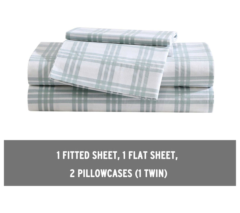 Eddie Bauer Basic Plaid White-Pale Green Full Sheet Set — View 7
