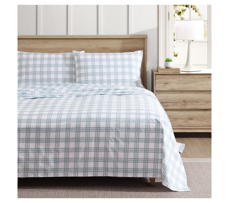 Eddie Bauer Basic Plaid White-Pale Green Full Sheet Set — View 2