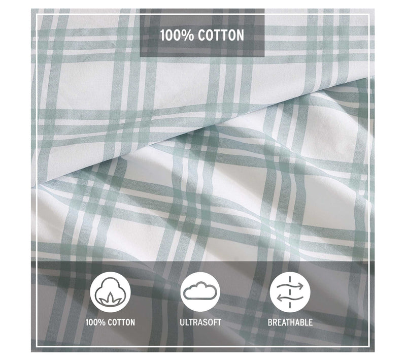 Eddie Bauer Basic Plaid White-Pale Green Full Sheet Set — View 6