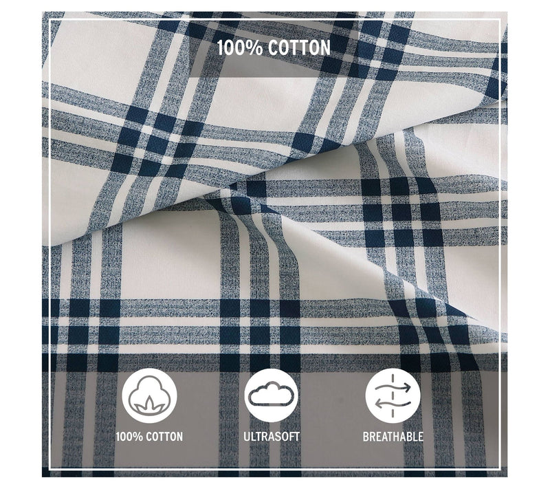 Eddie Bauer Basic Plaid Dusted Indigo Queen Sheet Set — View 7