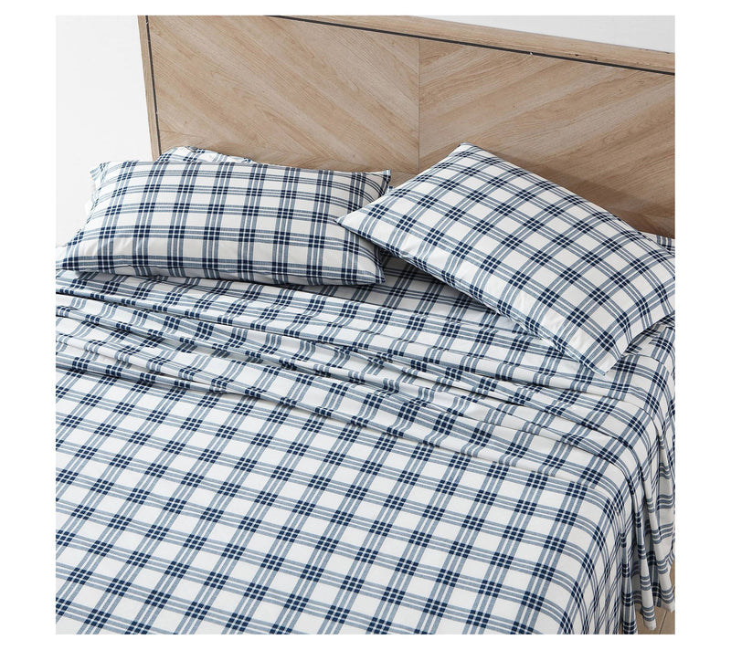 Eddie Bauer Basic Plaid Dusted Indigo Queen Sheet Set — View 2