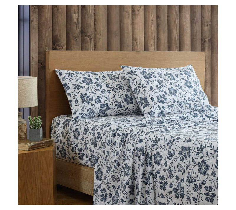 Eddie Bauer Woodblock Floral White-Blue Queen Sheet Set — View 2