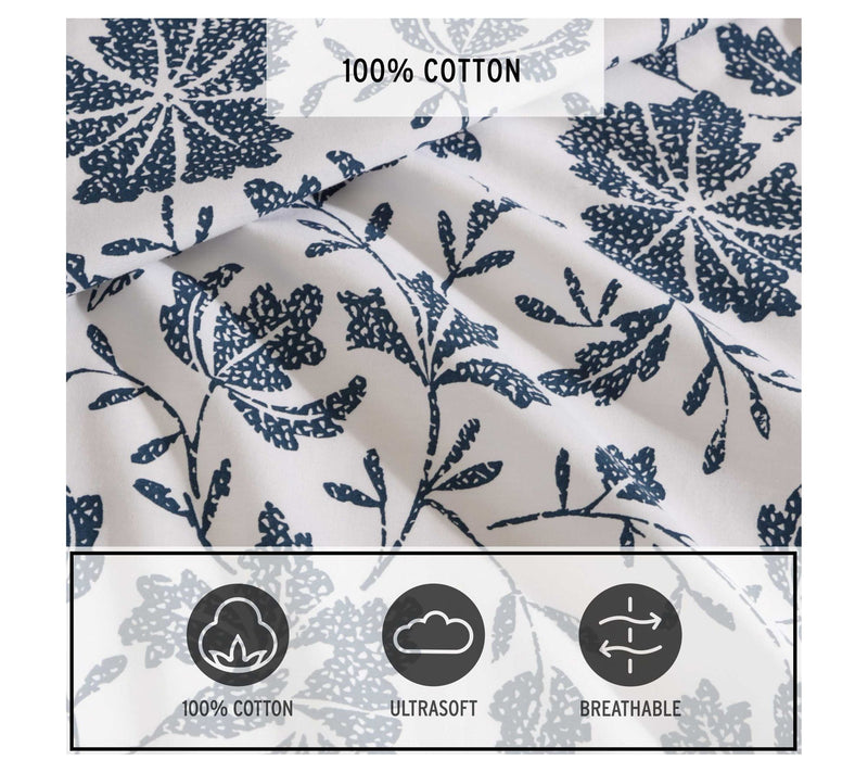 Eddie Bauer Woodblock Floral White-Blue King Sheet Set — View 6