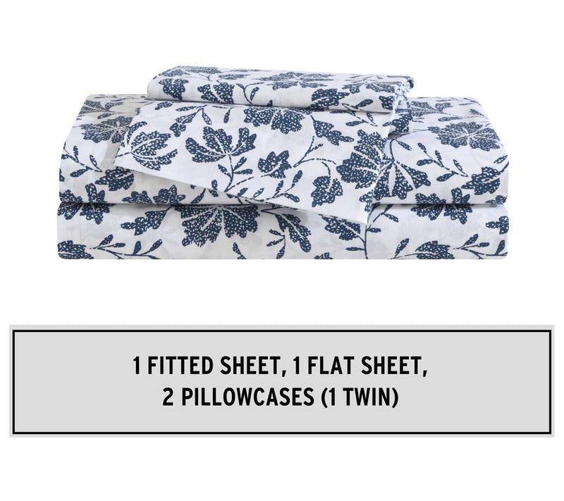 Eddie Bauer Woodblock Floral White-Blue Full Sheet Set — View 7