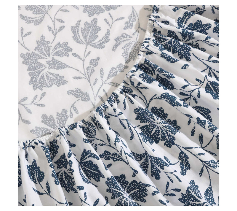 Eddie Bauer Woodblock Floral White-Blue Full Sheet Set — View 3