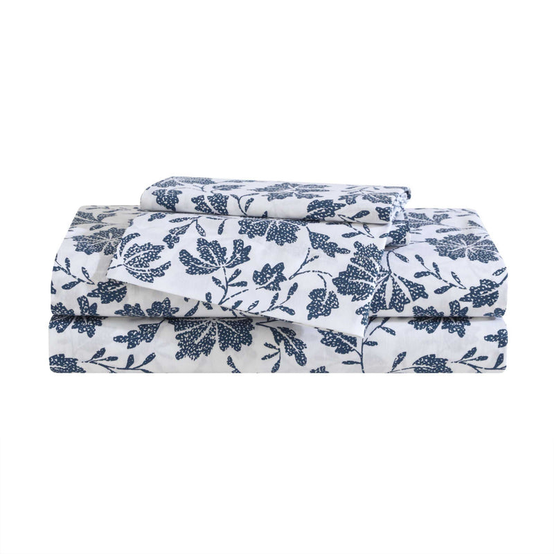 Eddie Bauer Woodblock Floral White-Blue Twin Sheet Set — View 10