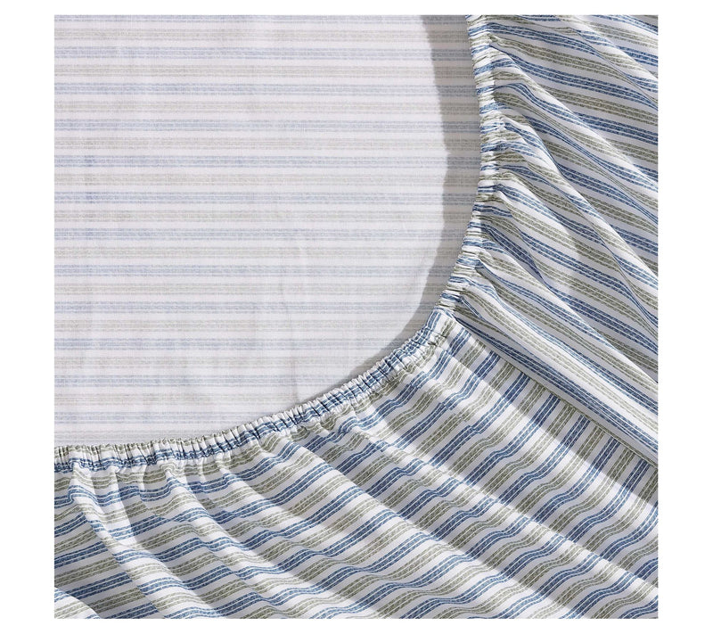 Eddie Bauer Ticking Stripe Navy Blue-Green Queen Sheet Set — View 2