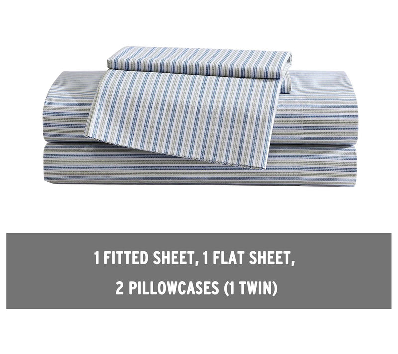 Eddie Bauer Ticking Stripe Navy Blue-Green Queen Sheet Set — View 6