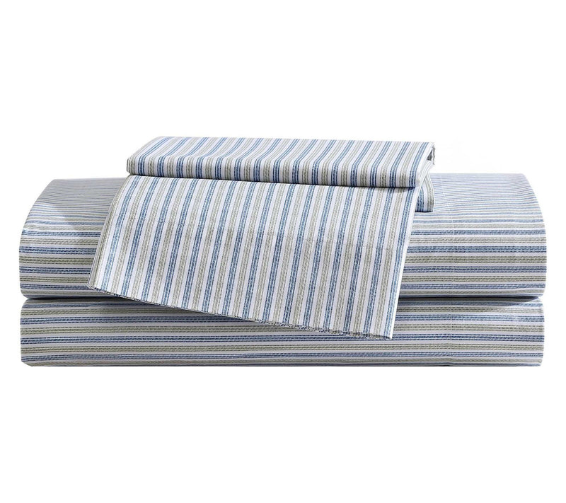 Eddie Bauer Ticking Stripe Navy Blue-Green KingSheet Set — Main view