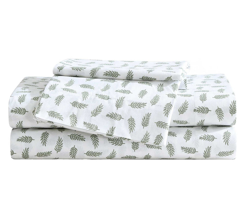 Eddie Bauer Laurel Leaves White-Green Queen Sheet Set — Main view