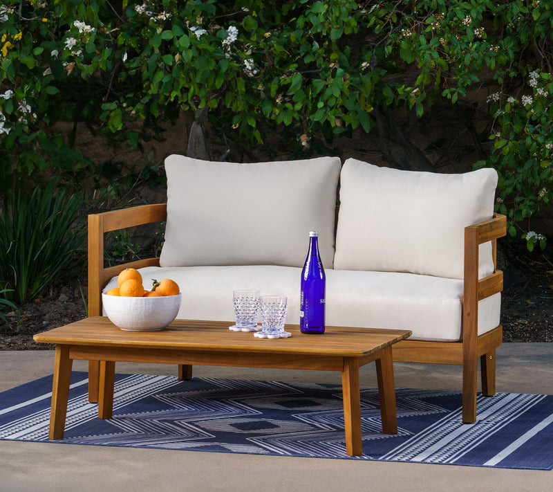 Linon Home Breton Outdoor Brown Loveseat and Table — View 8