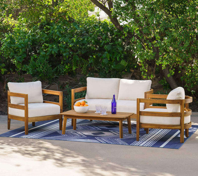 Linon Home Breton Outdoor Brown 4PC Set 2 ChairLoveseat Table — View 8
