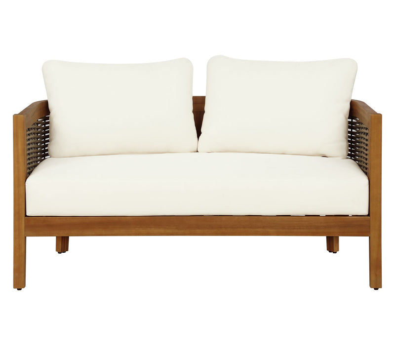 Linon Home Chaddsley Outdoor Brown Loveseat andTable — View 3