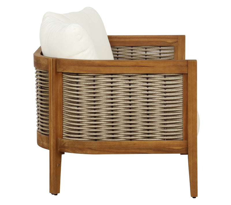 Linon Home Chaddsley Outdoor Brown Loveseat andTable — View 4