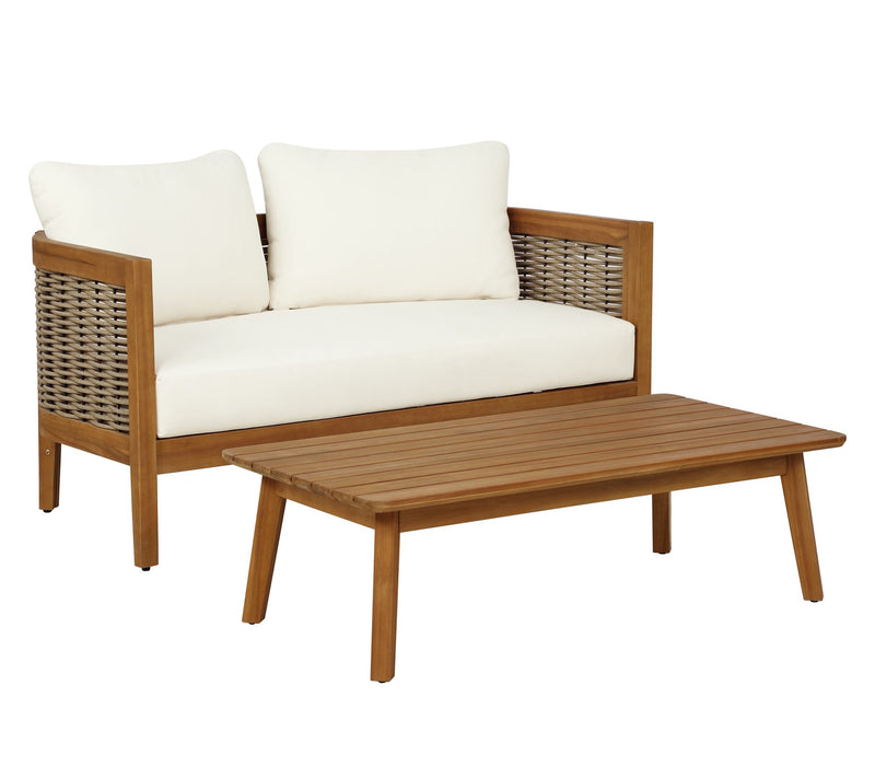 Linon Home Chaddsley Outdoor Brown Loveseat andTable — View 2
