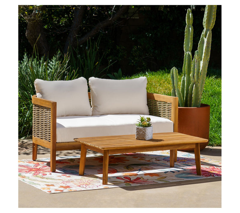 Linon Home Chaddsley Outdoor Brown Loveseat andTable — View 6
