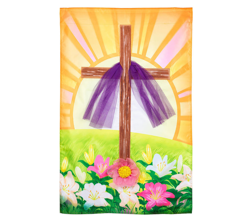 Evergreen Easter Cross With Lilies Applique House Flag — View 4