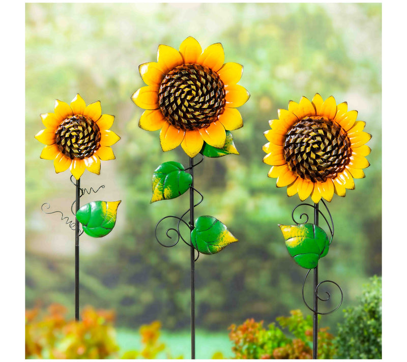 Evergreen Set of 3 Radiant Sunflower Garden Stake — View 3