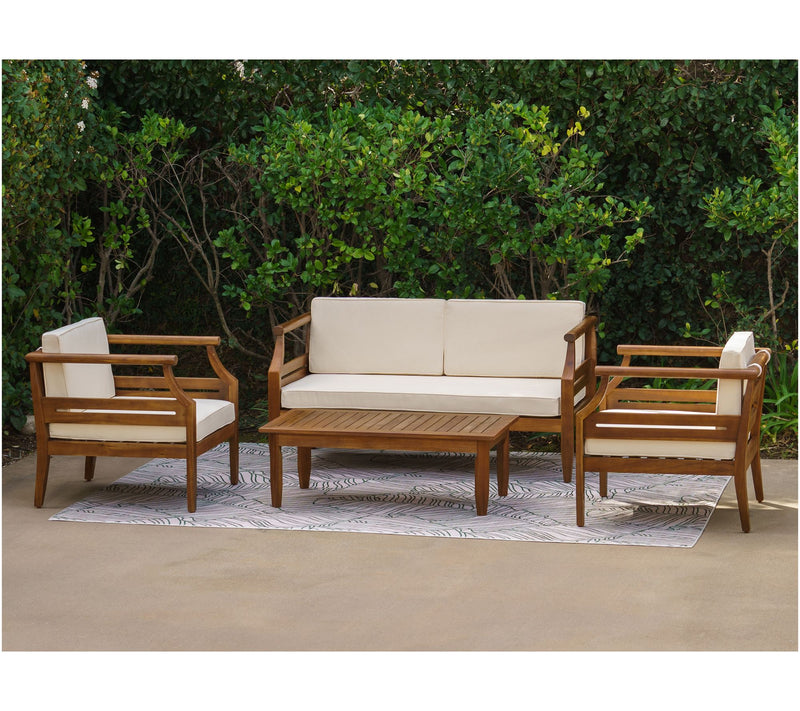 Linon Home Arlen Outdoor Brown 4PC Set Chair Loveseat Table — View 5