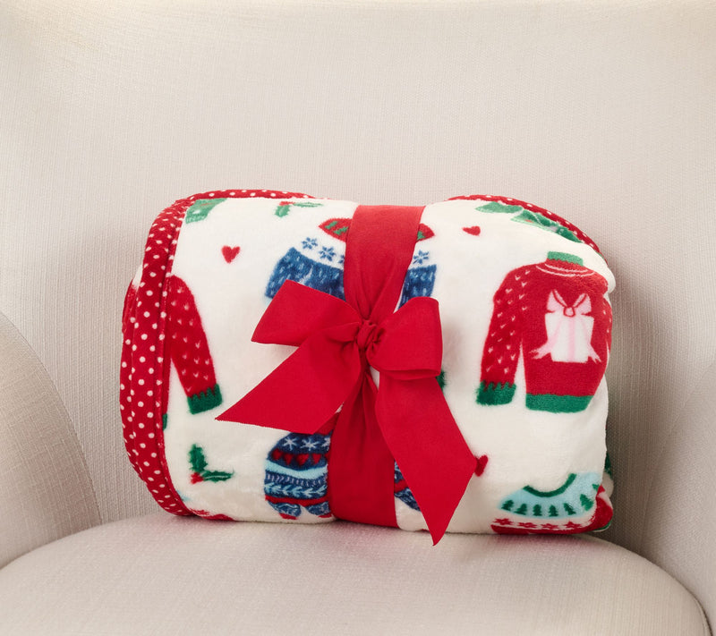 Kringle Express Oversized 60x80 Holiday Printed Throw w/ Trim — View 2