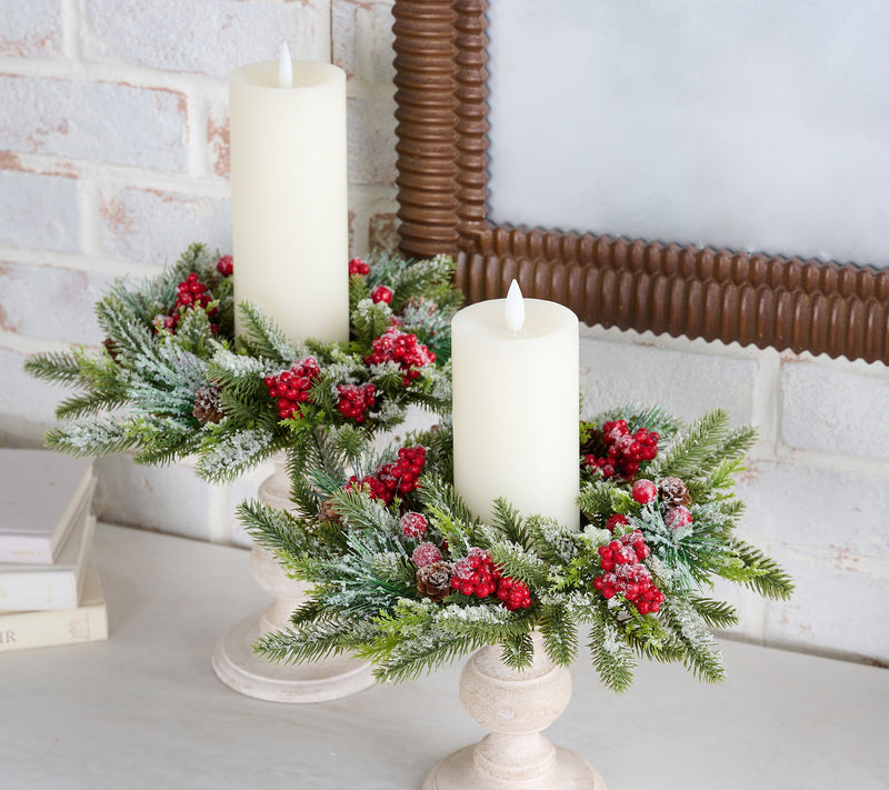 Set of 2 Frosted Berry and Pinecone Candle Rings by Valerie — Main view