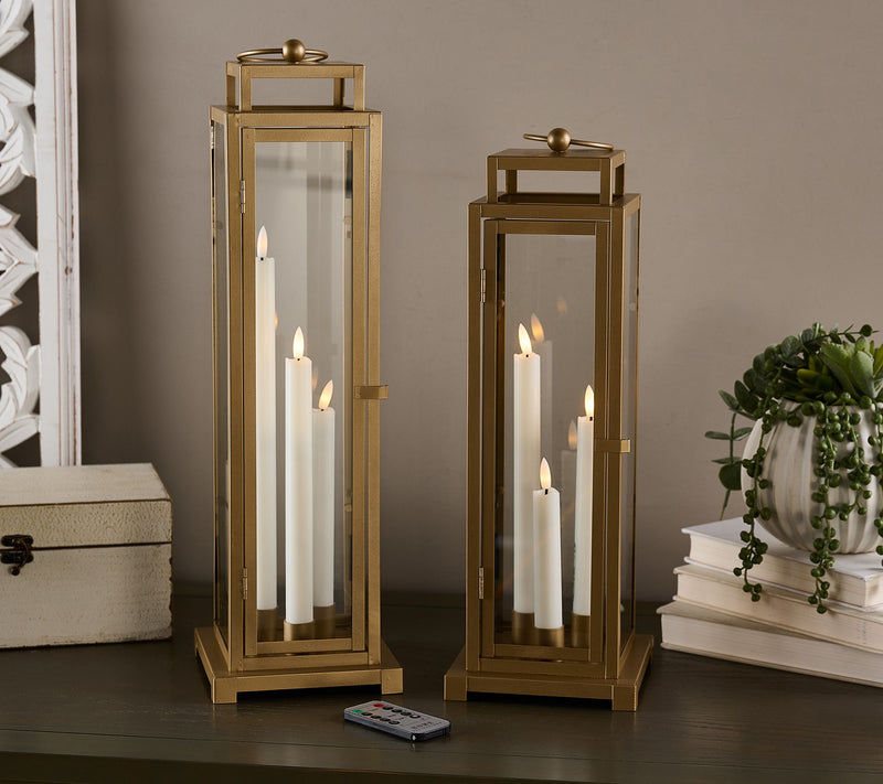 Home Reflections S/2 Metal Lanterns with Trio Tapers — View 8