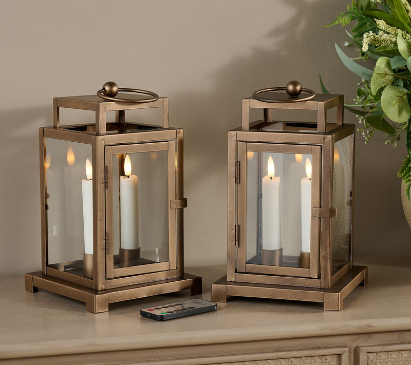 Home Reflections S/2 Mini Metal Lanterns with 2 Taper Candles — View 9