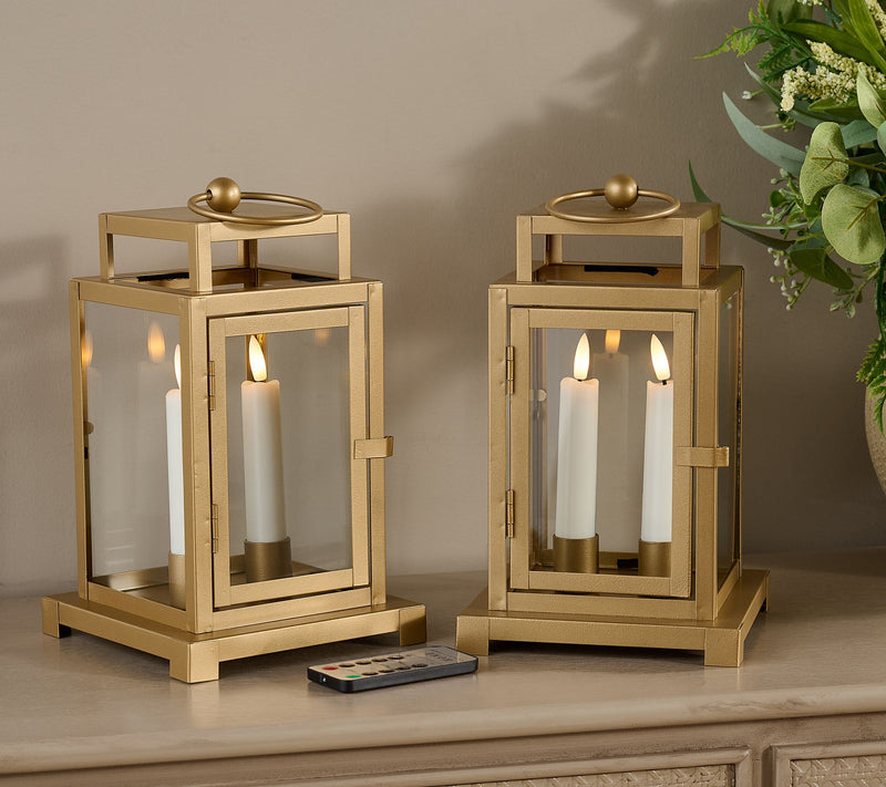 Home Reflections S/2 Mini Metal Lanterns with 2 Taper Candles — Main view