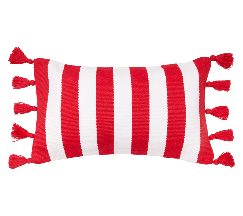 Cabana Red Stripes Tassels Pillow by Valerie — Main view