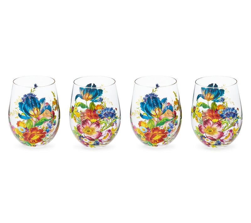 MacKenzie-Childs Flower Market Stemless Wine Glass, Set of 4 — View 5