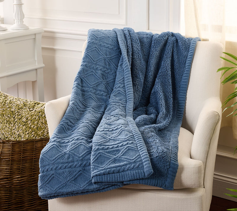 Harlequin Cable Feather Knit Sherpa Reverse 60x70 Throw by Kim Gravel — Main view