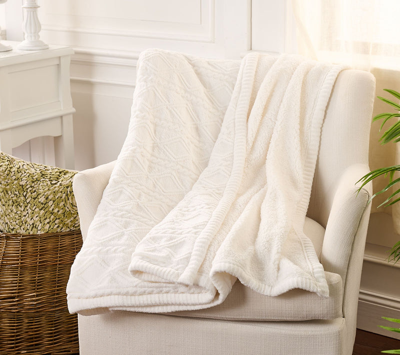 Harlequin Cable Feather Knit Sherpa Reverse 60x70 Throw by Kim Gravel — View 3
