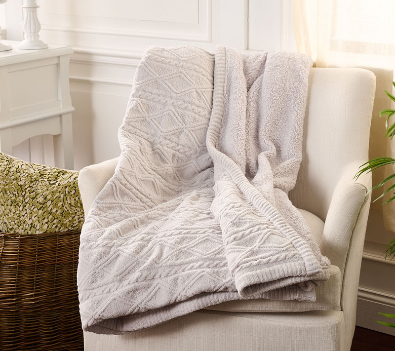 Harlequin Cable Feather Knit Sherpa Reverse 60x70 Throw by Kim Gravel — View 11