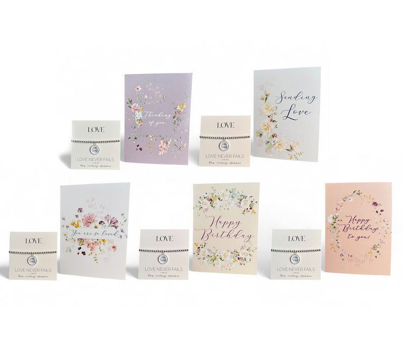 Vintage Sparrow S/5 Greeting Cards & 5 "I AM Loved" Bracelets — Main view