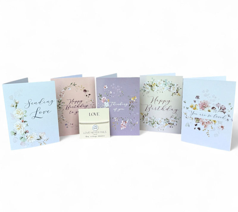 Vintage Sparrow S/5 Greeting Cards & 5 "I AM Loved" Bracelets — View 3