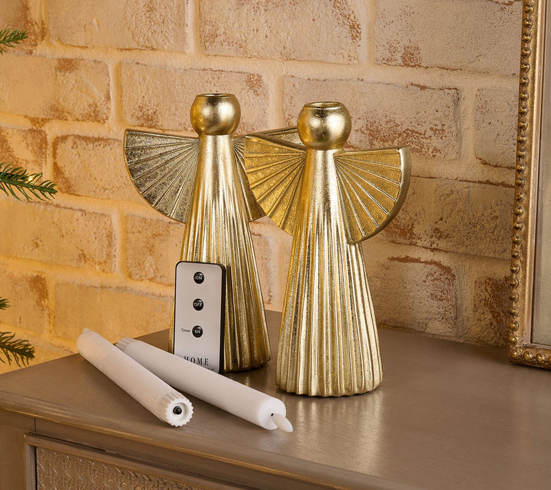 Home Reflections S/2 Angel Taper Holders with Flameless — View 2