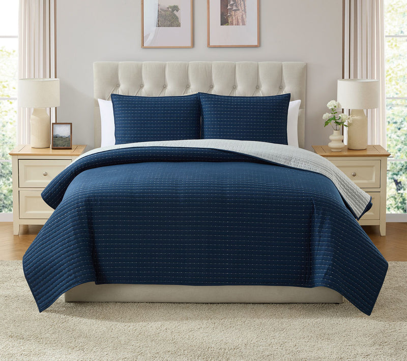 VCNY Home Embroidered 3-pc Pick Stitch Quilt Set, King — View 12