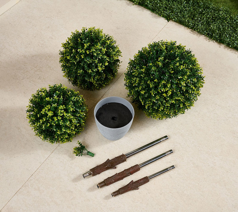 "As Is" Wicker Park 48" 3-Sphere Long Boxwood Topiary Tree with Pot — View 3